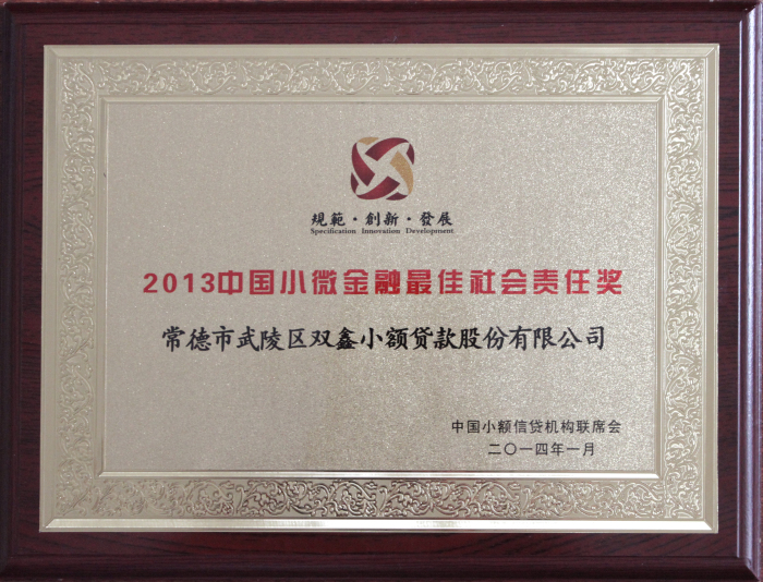 2013中國小微金融最佳社會責任獎 